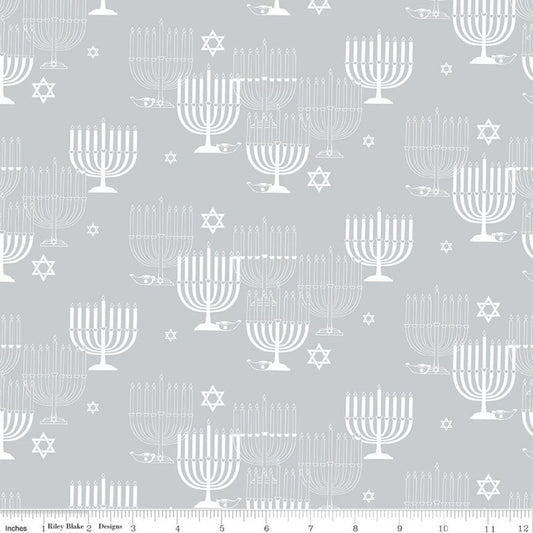 8 Nights 8 Lights in Silver designed by Tara Reed for Riley Blake Designs 44 inches wide 100% Cotton Quilting Fabric RB-C16420-SILVER