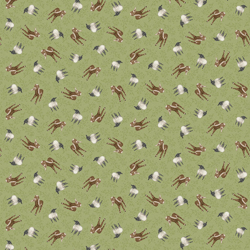 A Beautiful Day Goats and Sheep Allover Green Dawn Rosengren Henry Glass Cotton Fabric