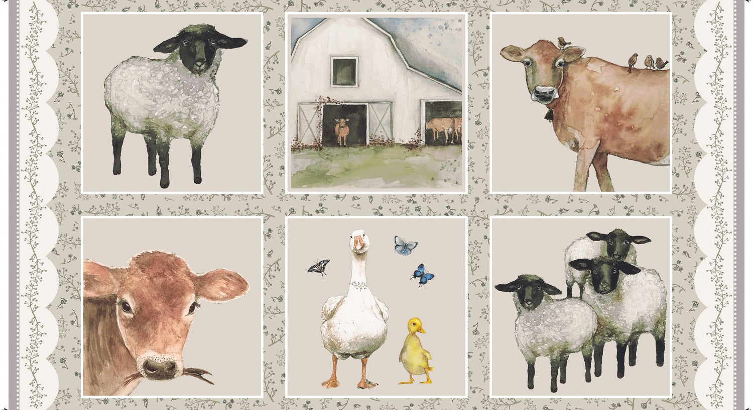 A Beautiful Day Six Farm Blocks Panel 24" Multi Dawn Rosengren Henry Glass Cotton Fabric HG-1090-44 | US Fabric Shop
