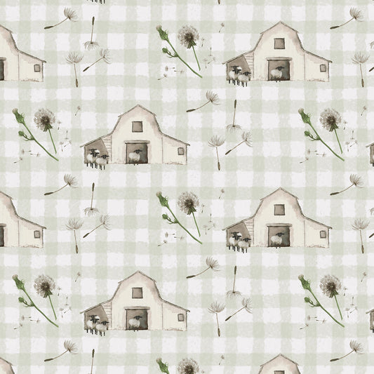 A Beautiful Day Tiny Barns Check Ground Beige Dawn Rosengren Henry Glass Cotton Fabric