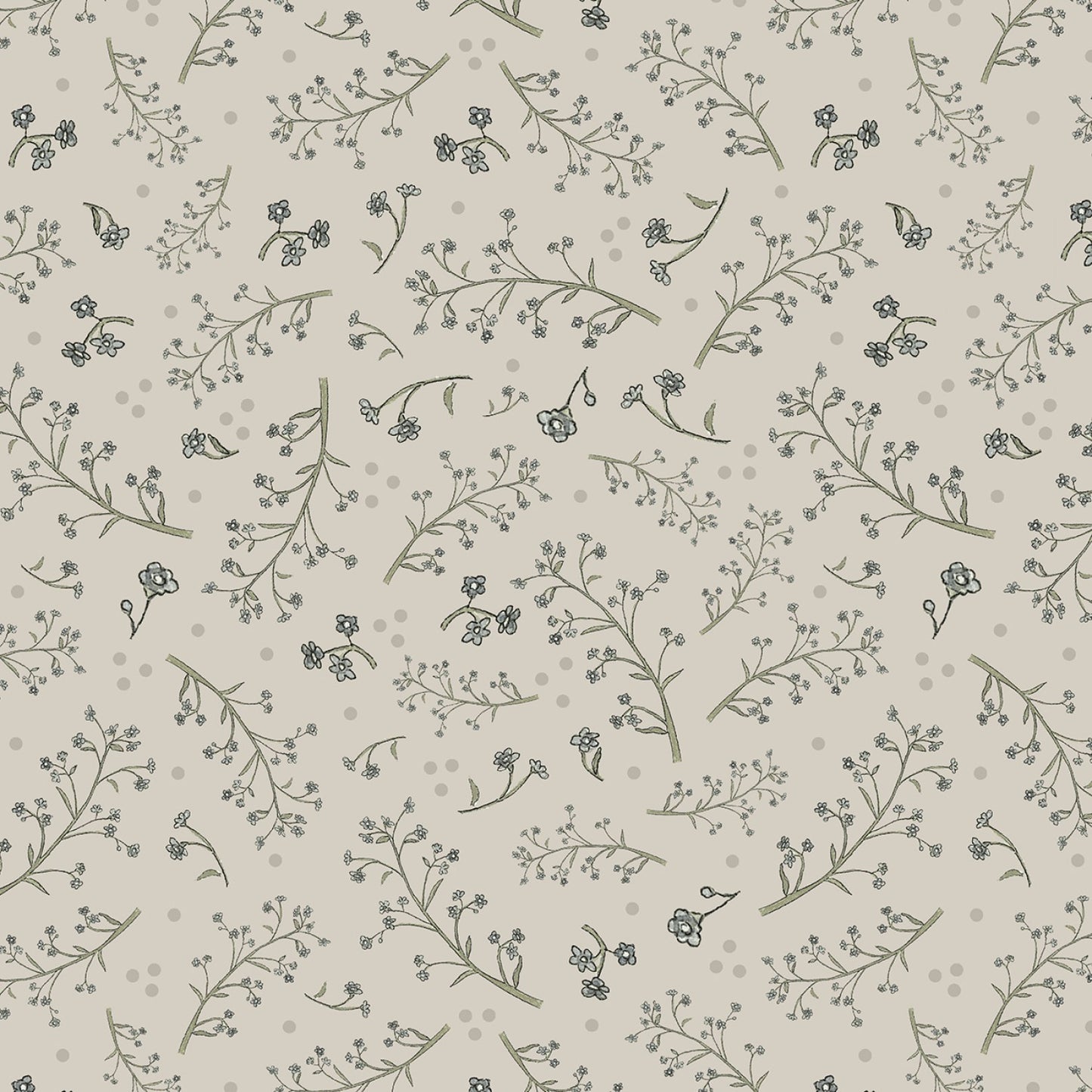 A Beautiful Day Tossed Flowers and Dots Beige Navy Blue Dawn Rosengren Henry Glass Cotton Fabric