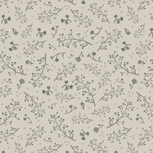 A Beautiful Day Tossed Flowers and Dots Beige Navy Blue Dawn Rosengren Henry Glass Cotton Fabric