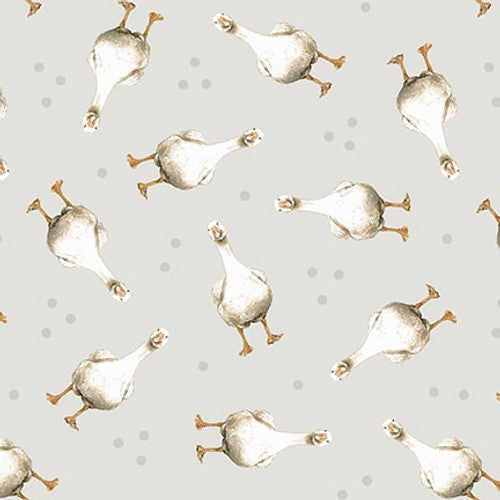 A Beautiful Day Tossed Geese and Dots Light Gray Dawn Rosengren Henry Glass Cotton Fabric