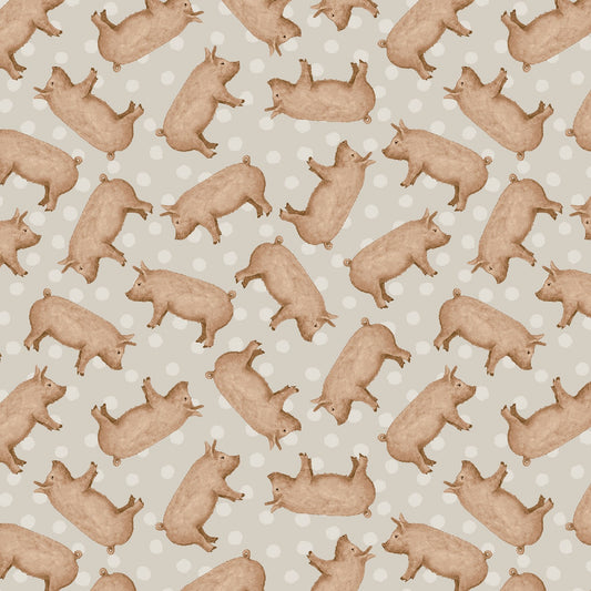 A Beautiful Day Tossed Pigs Beige Dawn Rosengren Henry Glass Cotton Fabric