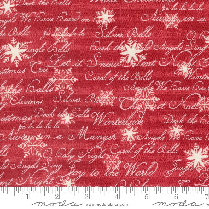 A Christmas Carol Christmas Carols Text and Words Crimson Red 3 Sisters Moda Cotton Fabric