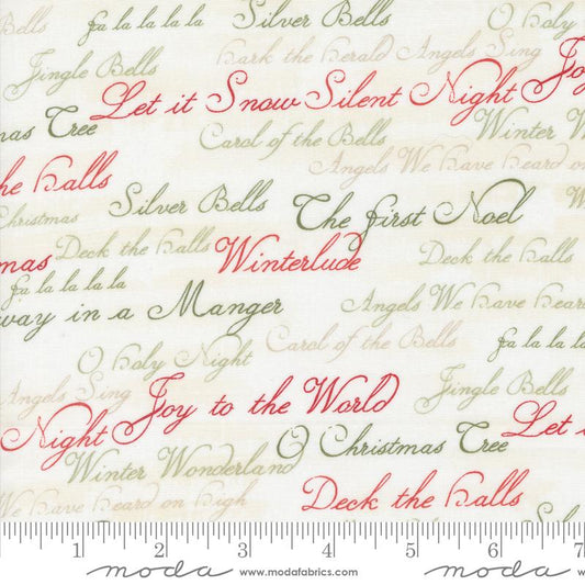 A Christmas Carol Christmas Carols Text and Words Snowflake Cream Multi 3 Sisters Moda Cotton Fabric