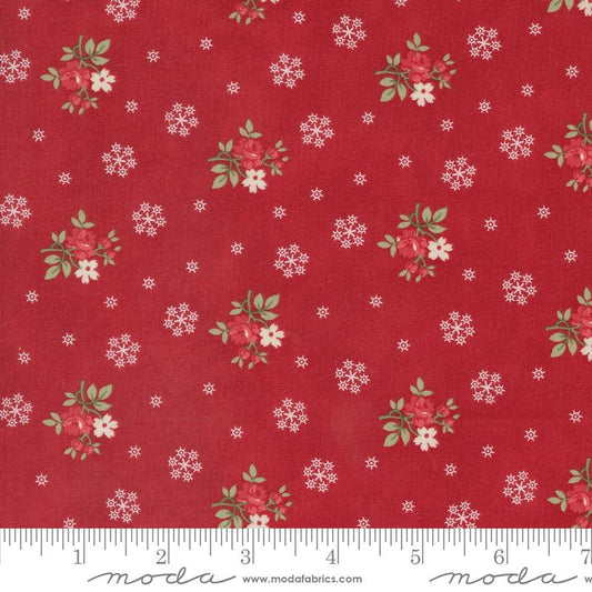 A Christmas Carol Floral Flurries Small Floral Snowflakes Crimson Red 3 Sisters Moda Cotton Fabric