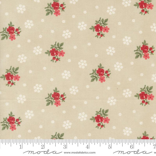 A Christmas Carol Floral Flurries Small Floral Snowflakes Parchment Tan 3 Sisters Moda Cotton Fabric