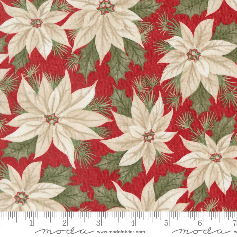 A Christmas Carol Promising Poinsettia Large Floral Crimson Red 3 Sisters Moda Cotton Fabric