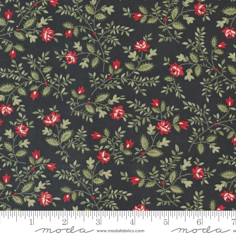 A Christmas Carol Silent Night Small Floral Ebony Black 3 Sisters Moda Cotton Fabric