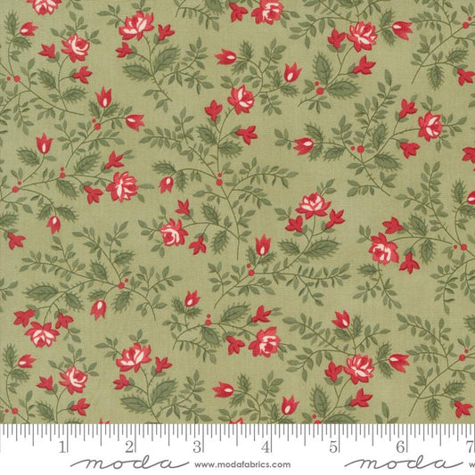 A Christmas Carol Silent Night Small Floral Sage Light Green 3 Sisters Moda Cotton Fabric