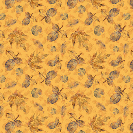 A Flutter of Leaves Leaf Toile Yellow Suzan Engler Quilting Treasures Cotton Fabric