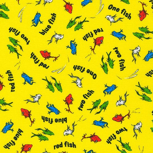 A Little Dr.Seuss One Fish Two Fish Yellow Dr. Seuss Enterprises Robert Kaufman Cotton Fabric