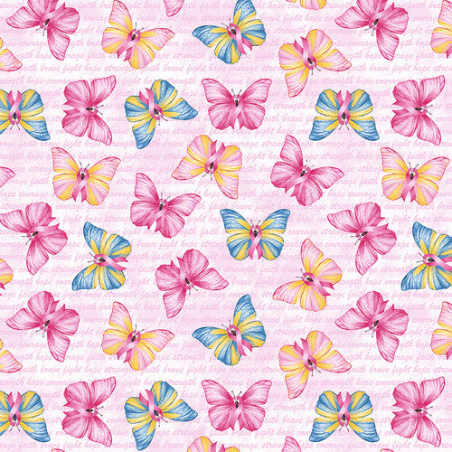 A Pink Celebration Butterflies Script Pink Lilac Bee Designs Studio E Cotton Fabric