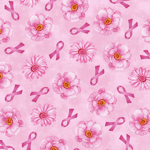 A Pink Celebration Flower and Ribbon Toss Pink Lilac Bee Designs Studio E Cotton Fabric