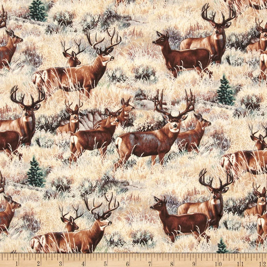 A Wild Life Mule Deer Gold Elizabeth's Studio Cotton Fabric