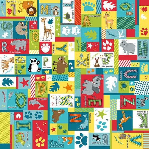 A to Zoo Patch Turquoise Hannah of Pencil & Ink Studio Blank Quilting Cotton Fabric