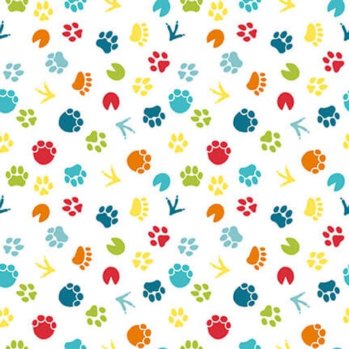 A to Zoo Tossed Footprints White Hannah of Pencil & Ink Studio Blank Quilting Cotton Fabric