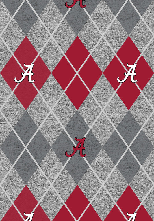 Alabama Crimson Tide NCAA College Heather Argyle Sykel Enterprises Polyester FLEECE Fabric AL-1148