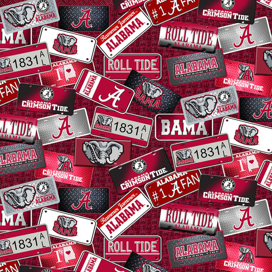 Alabama Crimson Tide NCAA College License Plate design Cotton Fabric AL-1210
