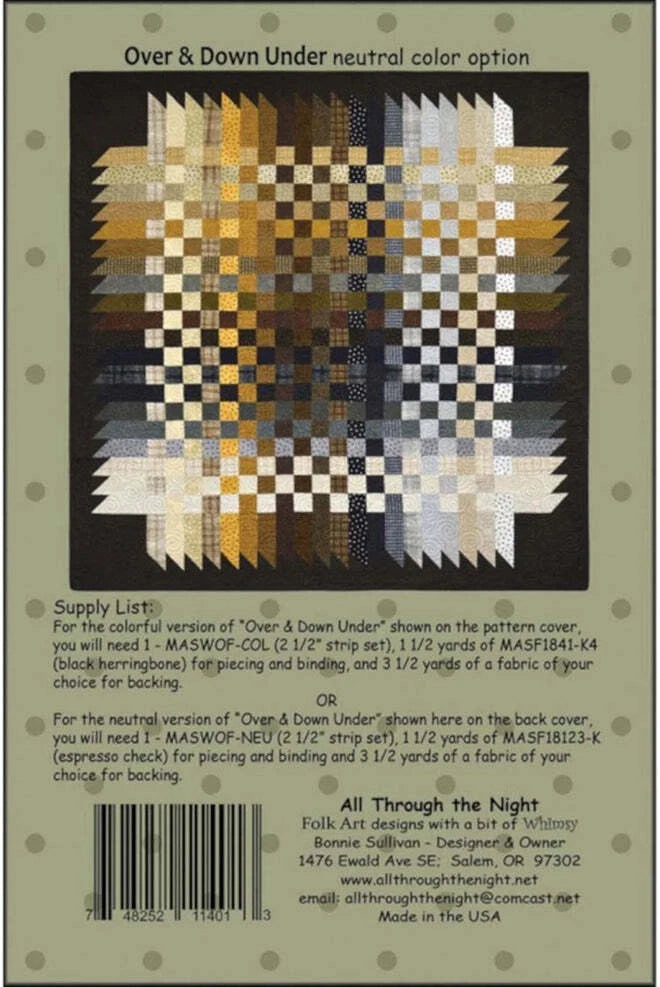 Over and Down Under Quilt Pattern Booklet Bonnie Sullivan All Through the Night ATN-1607