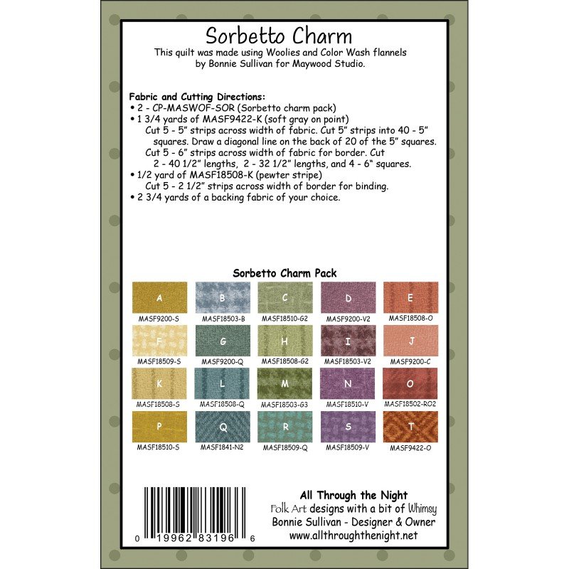 Sorbetto Charm Quilt Pattern Booklet Bonnie Sullivan of All Through the Night ATN-2106