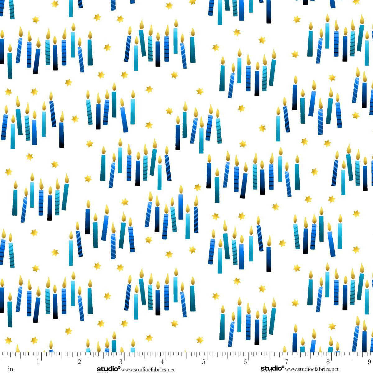 A Celebration of Light Candles White Chelsea DesignWorks Studio E Cotton Fabric SE-8968-01