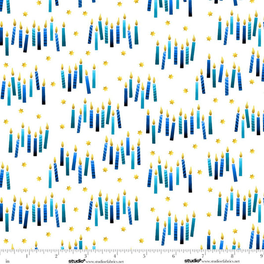 A Celebration of Light Candles White Chelsea DesignWorks Studio E Cotton Fabric SE-8968-01