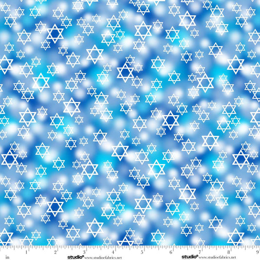 A Celebration of Light Stars of David Medium Blue Chelsea DesignWorks Studio E Cotton Fabric SE-8967-71