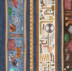 A Little Handy Tools Stripes Denim Blue Dan Morris Quilting Treasures Cotton Fabric