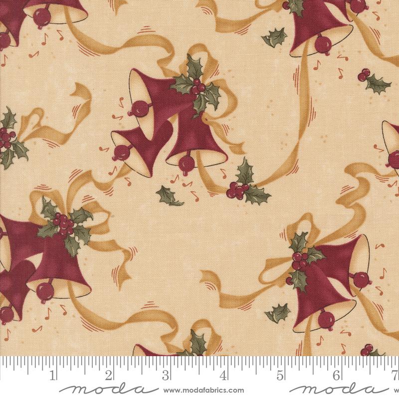 A Vintage Christmas Bells Ribbon Holly Tan Multi Kansas Troubles Quilters Moda Cotton Fabric MD-9781-11