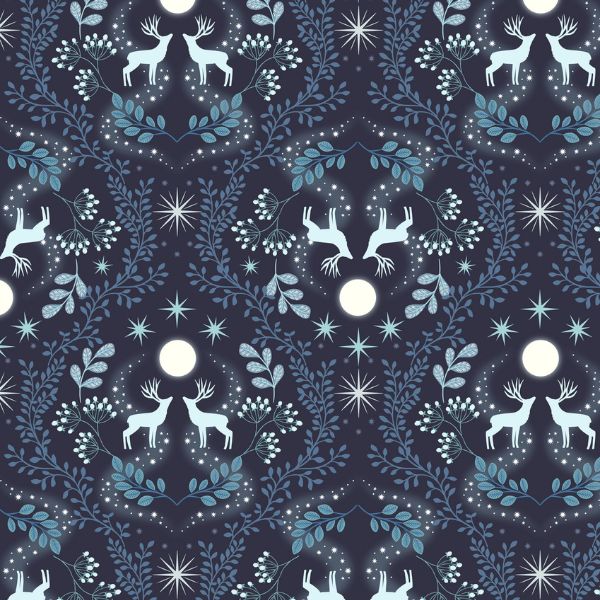 A Winter's Moon Stag Midnight Blue Lewis & Irene Cotton Fabric LI-A952C