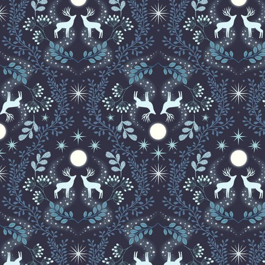 A Winter's Moon Stag Midnight Blue Lewis & Irene Cotton Fabric LI-A952C