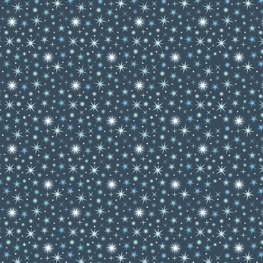 A Winter's Moon Twinkling Stars Midnight Blue Lewis & Irene Cotton Fabric LI-A948C