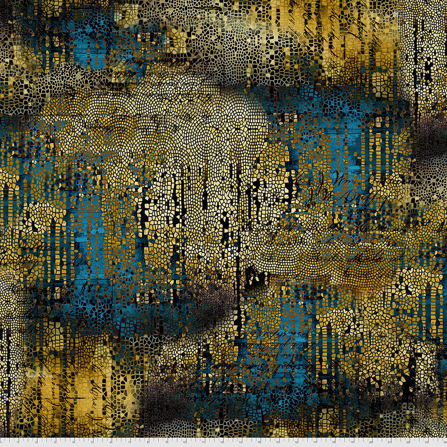 Abandoned Gilded Mosaic Gold Tim Holtz Eclectic Elements Free Spirit Cotton Fabric FS-PWTH140.GOLD