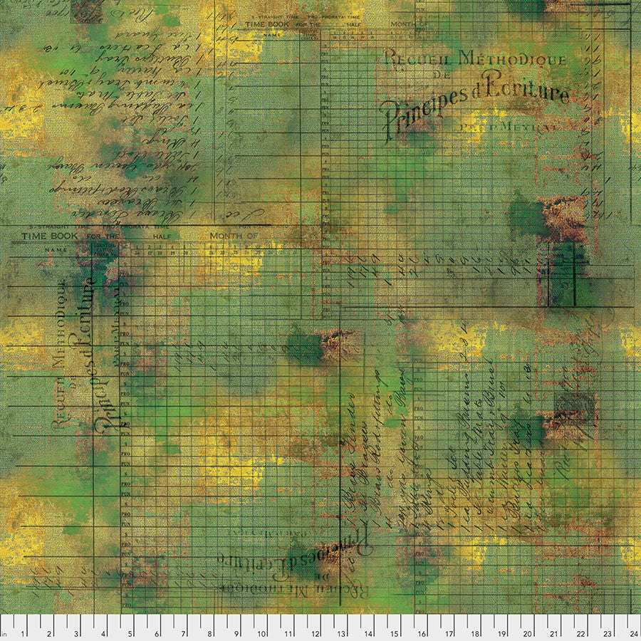 Abandoned Principal Methods Moss Tim Holtz Eclectic Elements Free Spirit Cotton Fabric FS-PWTH132.MOSS