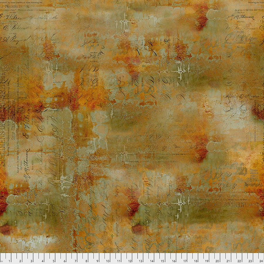Abandoned Writing Specimen Sienna Tim Holtz Eclectic Elements Free Spirit Cotton Fabric FS-PWTH135.SIENNA