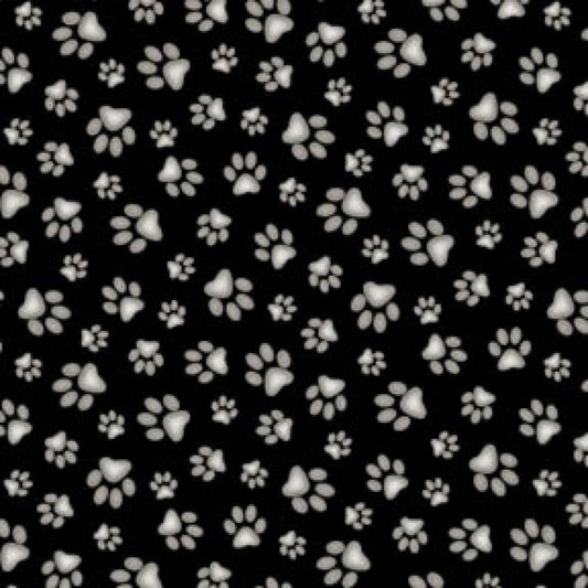 Animal Paw Print Black Adorable Pets Collection Elizabeth's Studio Cotton Fabric