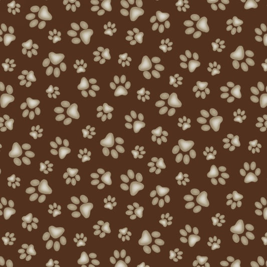 Animal Paw Print Brown Adorable Pets Collection Elizabeth's Studio Cotton Fabric