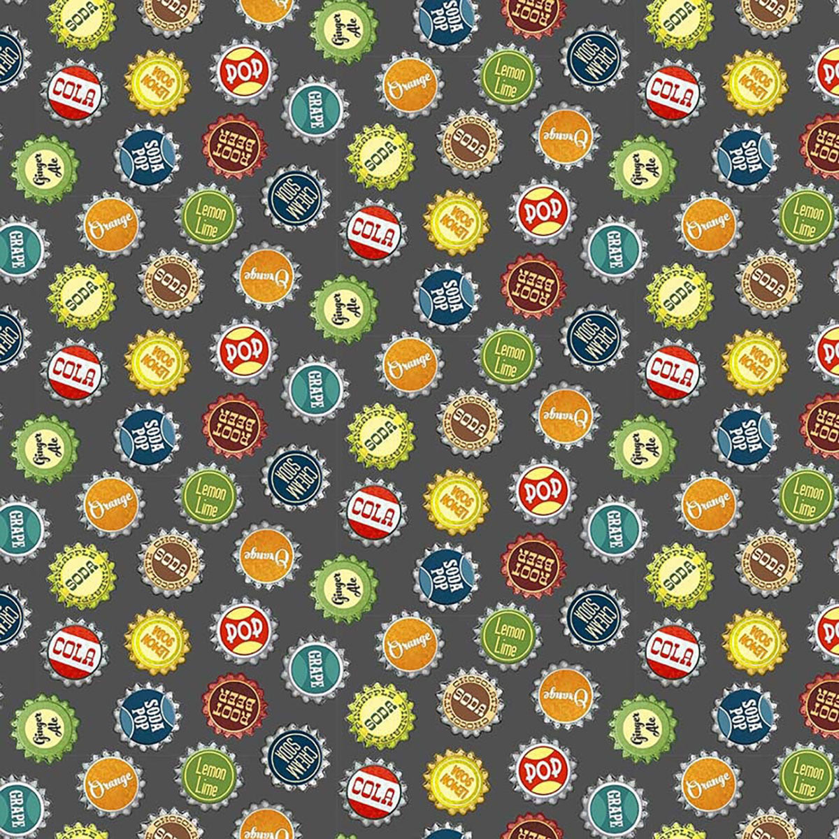 Adventure Awaits Tossed Bottle tops Gray Jackie Decker Blank Quilting Cotton Fabric