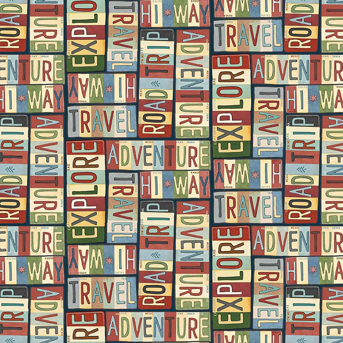 Adventure Awaits Travel Words Explore Black Jackie Decker Blank Quilting Cotton Fabric