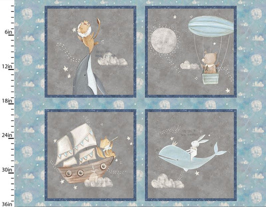 Adventures in the Sky Blocks Panel 36" Bianca Pozzi 3 Wishes Cotton Fabric