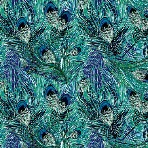 Affinity Feather Teal Danielle Duer Benartex Cotton Fabric BE-16686-85