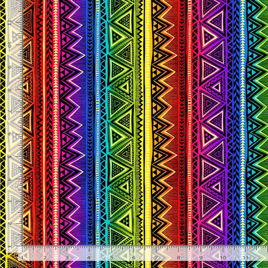 African Sunset African Tribal Stripe Multi Metallic Chong-A-Hwang Timeless Treasures Cotton Fabric