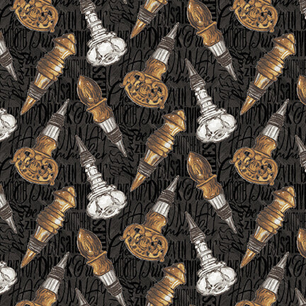 After Five Bottle Toppers Black Mary Beth Baker Henry Glass Cotton Fabric