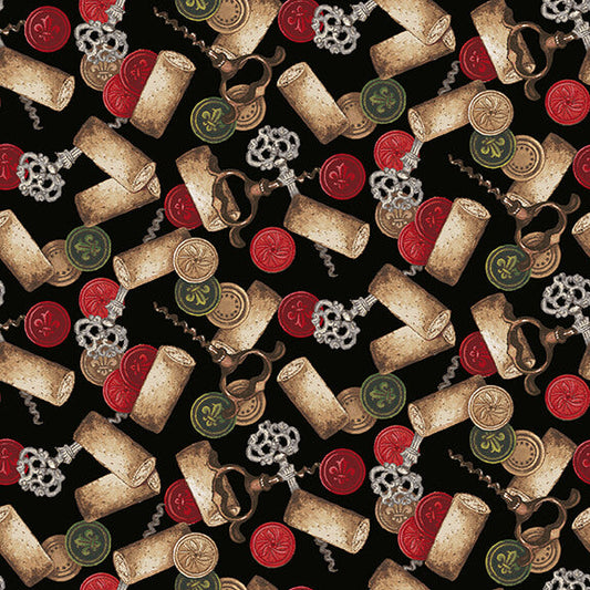After Five Tossed Corks and Corkscrews Multi Mary Beth Baker Henry Glass Cotton Fabric