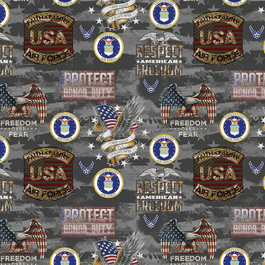 Air Force Military Camo USA Flag Sykel Cotton Fabric