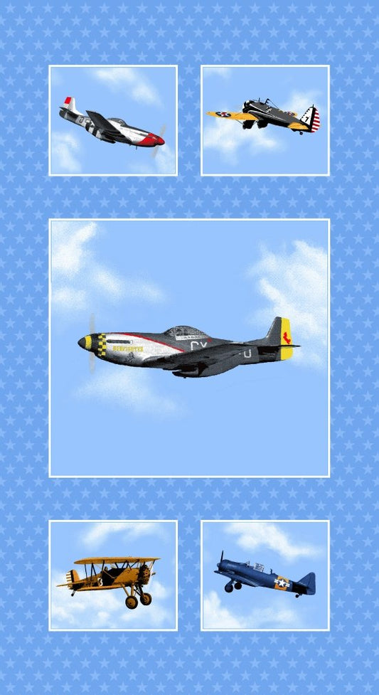 Air Show Fighter Airplanes Panel 24" Blue Boeing Studio E Cotton Fabric