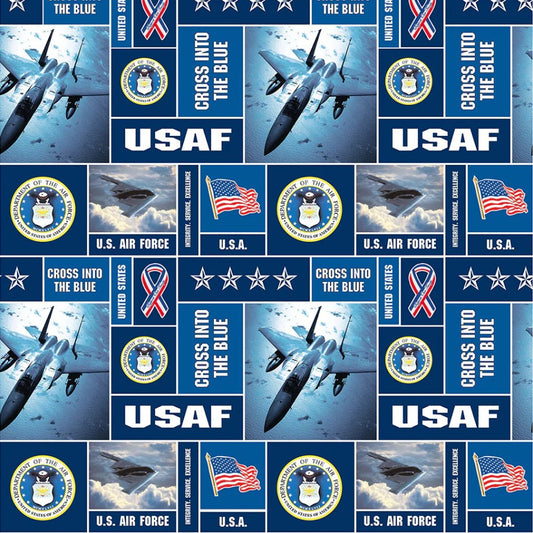 Air Force Military Geometric FLEECE Sykel Enterprises Polyester FLEECE Fabric SYK-012-AF