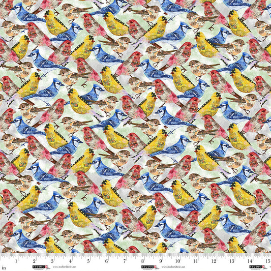 Air Mail Bird Crowd Multi Nancy Smith Studio E Cotton Fabric SE-8500-278